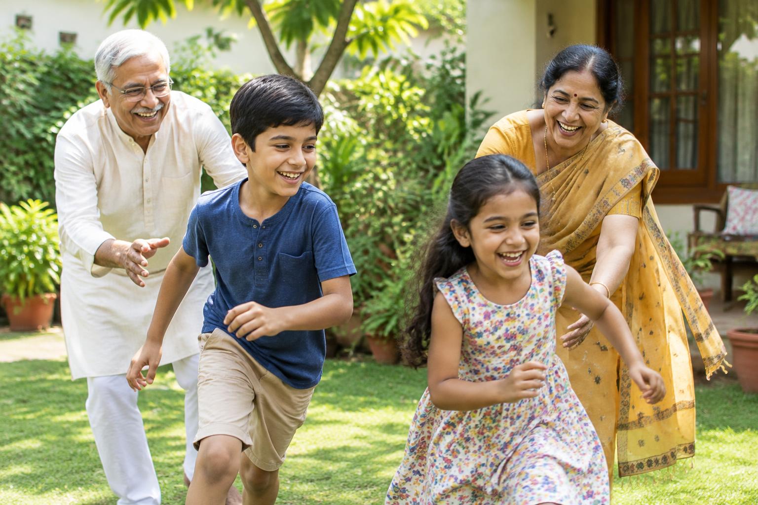 Indian grandparents enjoying time with grandchildren